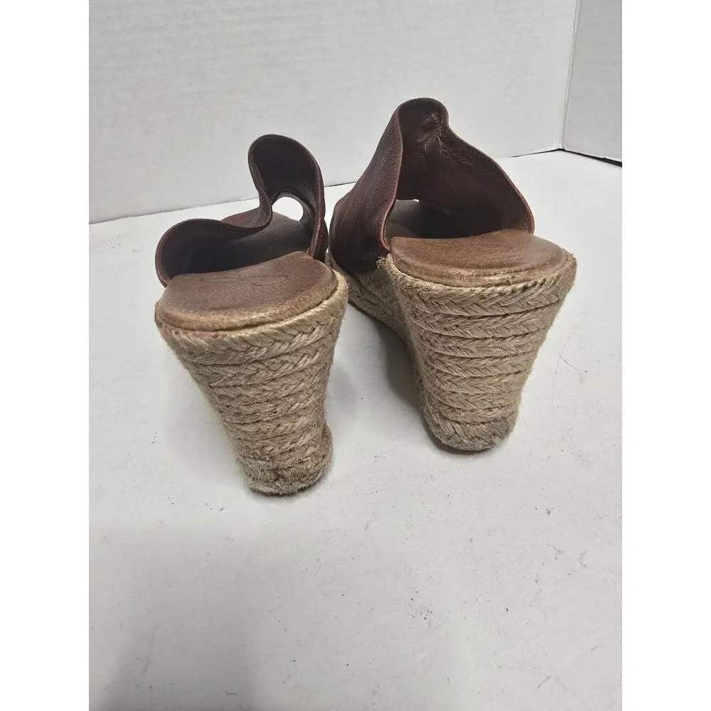 Anthropologie Gaimo Brown Leather Espadrille Wedge Sandals